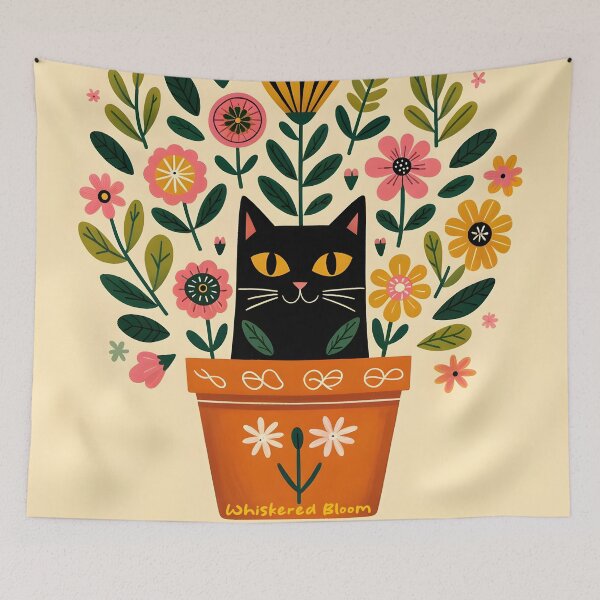 Item preview, Black Cat Floral Potted Delight designed and sold by inkArtistryfine.