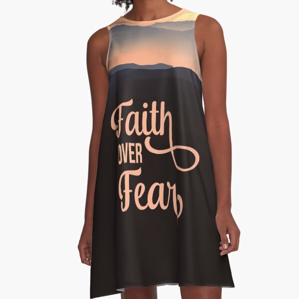 Faith Over Fear - Christian Quote - Beautiful Landscape Design A-Line Dress