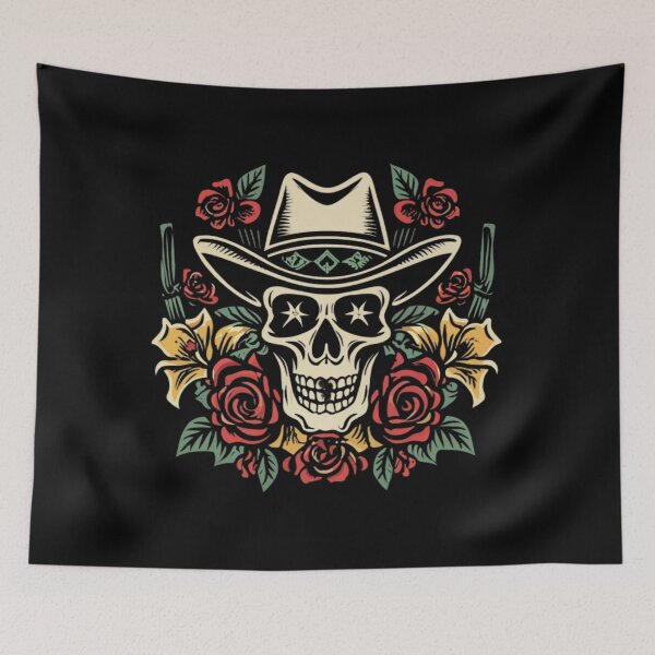 Item preview, American Traditional Cowboy Skull and Floral Tattoo designed and sold by Goku Creations.