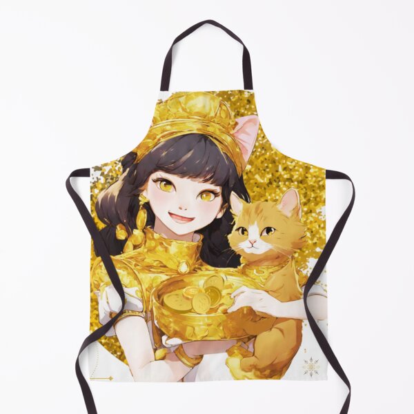 Artikelvorschau, Eine schöne junge Frau und eine süße Katze lächeln, während sie den Menschen Gold schenken. entworfen und verkauft von K-Kwan.