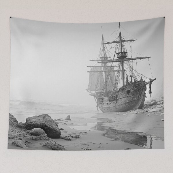 Item preview, Stranded Sailing Ship BW designed and sold by Elisabeth Lucas.