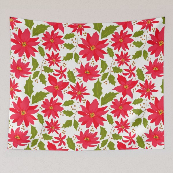 Item preview, Winter Red Poinsettias Chic Floral Pattern With Leaves designed and sold by DEC02.