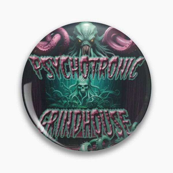 Artikelvorschau, „Psychotronic Grindhouse“ Horrorkino mit grünem Totenkopf, außerirdischem Weltraummonster und Tentakeln entworfen und verkauft von BardCoreDesigns.