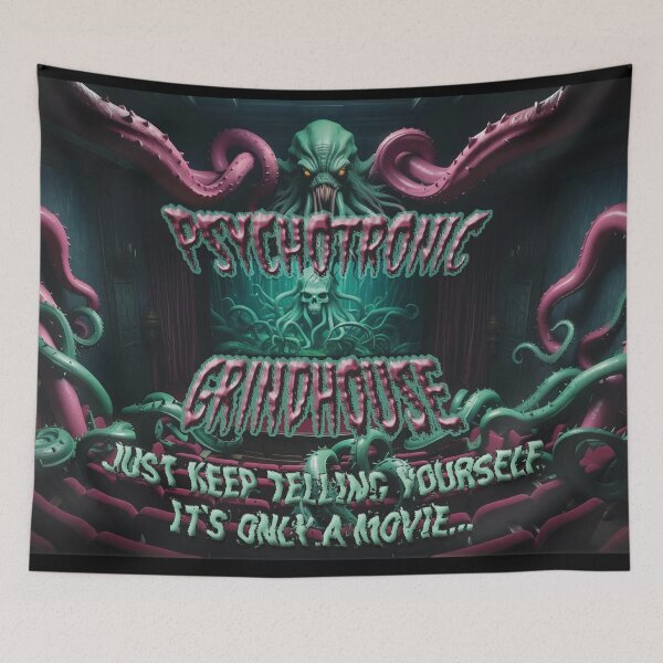 Item preview, "Psychotronic Grindhouse" Horror Movie Theatre with Green Skull, Alien Space Monster and Tentacles designed and sold by BardCoreDesigns.