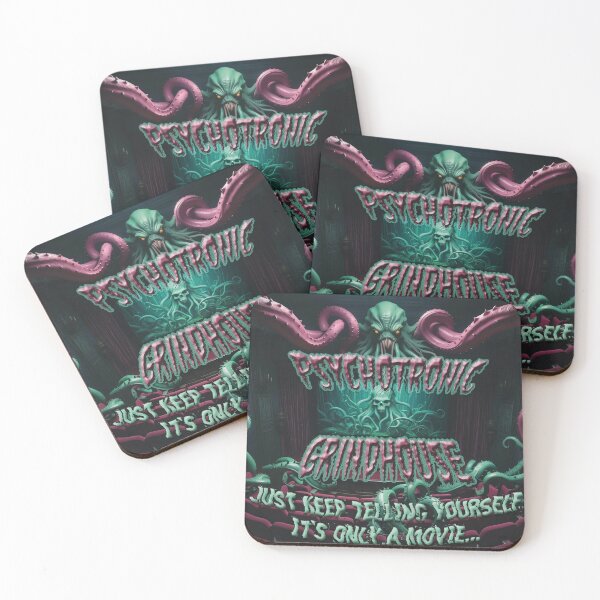 Item preview, "Psychotronic Grindhouse" Horror Movie Theatre with Green Skull, Alien Space Monster and Tentacles designed and sold by BardCoreDesigns.