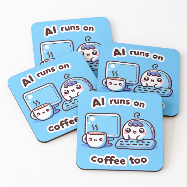 Item preview, Caffeine Coded Cuties - Adorable AI and Coffee (Blue) designed and sold by hiddenlayers.