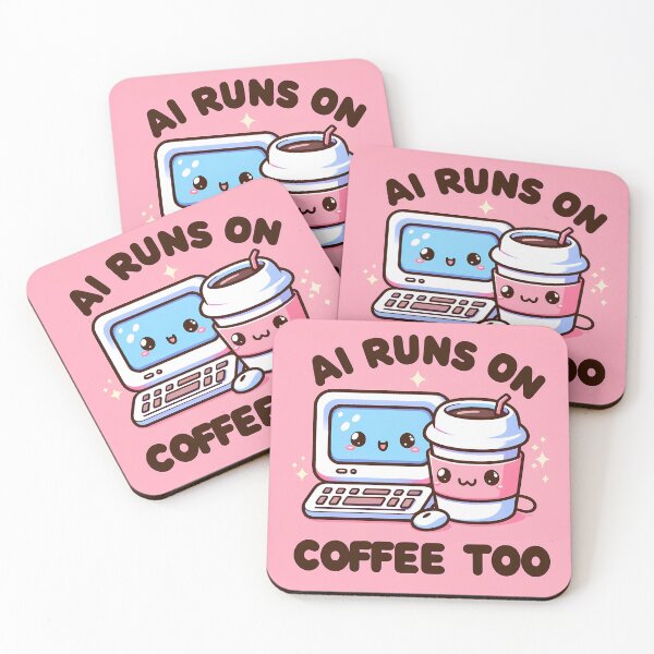 Item preview, Caffeine Coded Cuties - Adorable AI and Coffee (Pink) designed and sold by hiddenlayers.