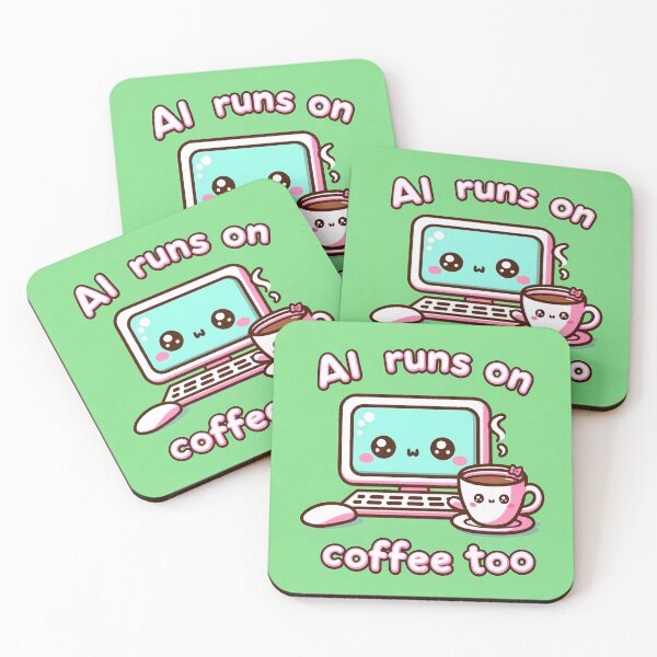 Item preview, Caffeine Coded Cuties - Adorable AI and Coffee (Green) designed and sold by hiddenlayers.