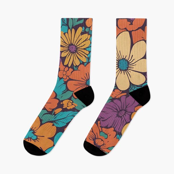 Item preview, Retro 60s 70s Aesthetic Floral Pattern in Rainbow Pop Colours designed and sold by Robertreitz.