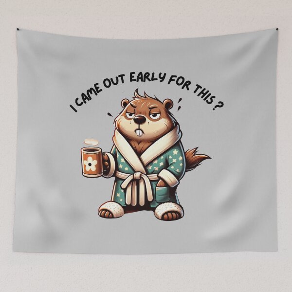 Item preview, Sleepy Groundhog with Morning Coffee designed and sold by Hibiskusmond.