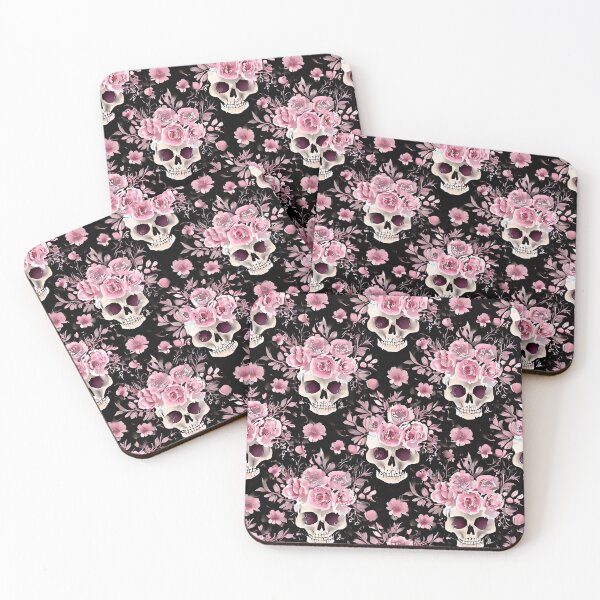 Item preview, Pink Flowers and Skulls Pattern designed and sold by ossiagraphics.