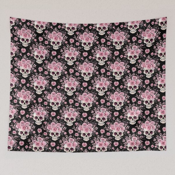 Item preview, Pink Flowers and Skulls Pattern designed and sold by ossiagraphics.