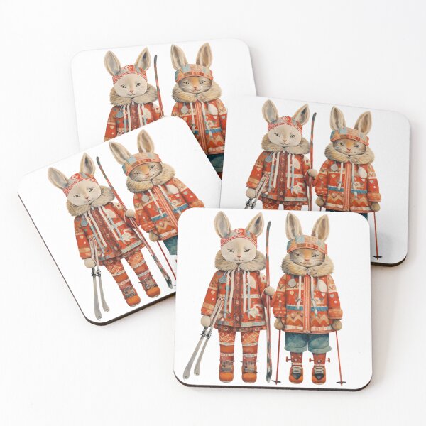 Item preview, Two Hares Skiing, Vintage Style designed and sold by EvgeniiaSim.