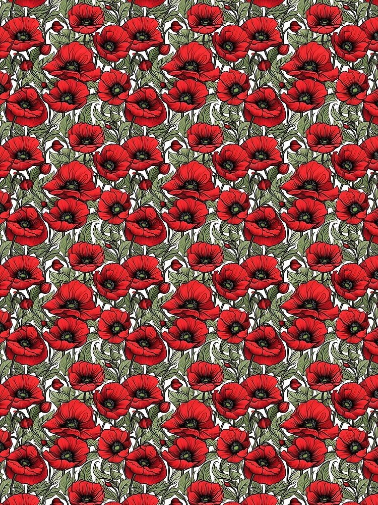 Aperçu 3 sur 3. Foulard avec l'œuvre Motif Coquelicot Fleurs Coquelicots Rouges créée et vendue par Pati-Design.