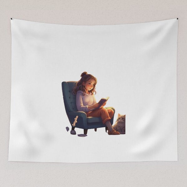 Item preview, Little Girl Sitting and Reading With Meow designed and sold by SpicyOne.