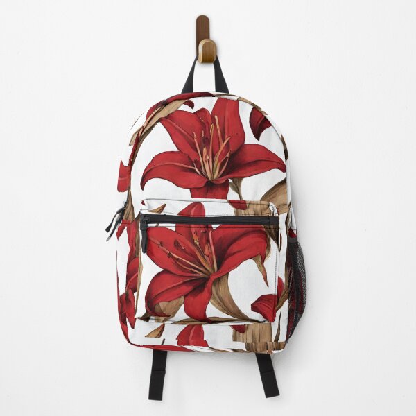Item preview, Red lily with dried leaves around - funny cute vintage art print pattern design designed and sold by HoneyBlizz.