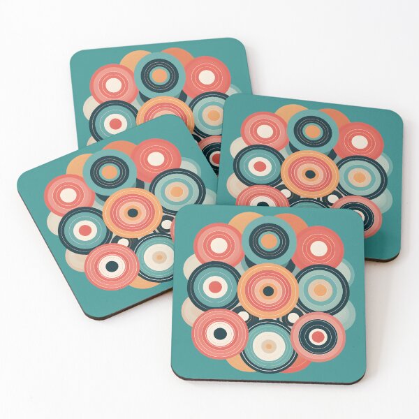 Item preview, Mid Century Modern Geometric Circles  Coral  Cyan designed and sold by Prints and Lifestyle.