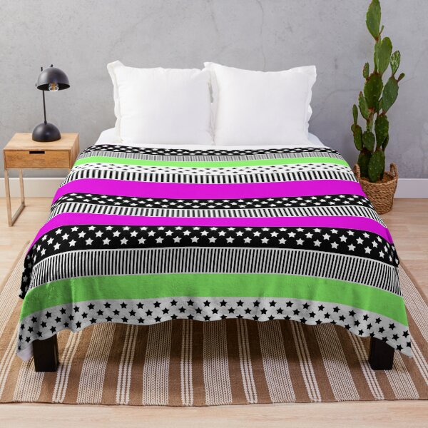 Item preview, Patchwork of black and white and neon stripes with crimson and green fabric designed and sold by fuzzyfox.