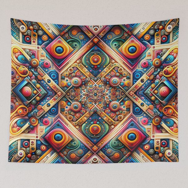 Item preview, psychedelic Geometric Fusion: Abstract Squares in Vivid Harmony designed and sold by ArtComixHaven.