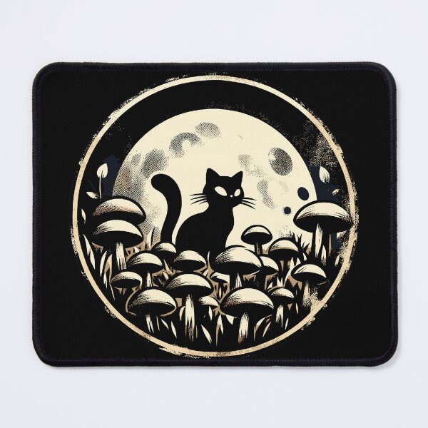 Item preview, Vintage Black Cat in Mushroom Garden designed and sold by TomFrontierArt.