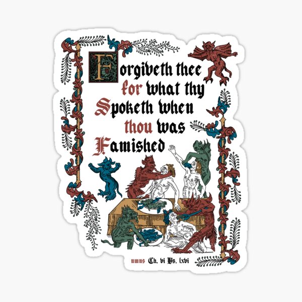 Vista previa del artículo con la obra «Perdóname, tengo hambre, estilo medieval: divertida historia inglesa retro vintage», diseñado y vendido por Nemons.