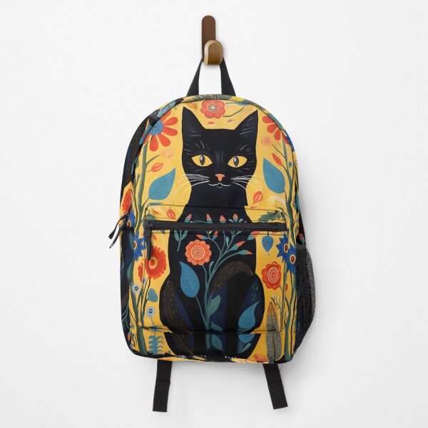 Item preview, Black Cat & Flowers Folk Art Graphic designed and sold by GrinGalore.