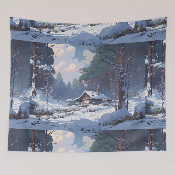 Item preview, Snowy scene of a cottage in the woods - Pixel art designed and sold by octoboobs.