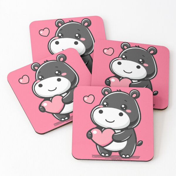 Item preview, Cute cartoon black and white drawing of Hippo with pink heart designed and sold by Niktarka.