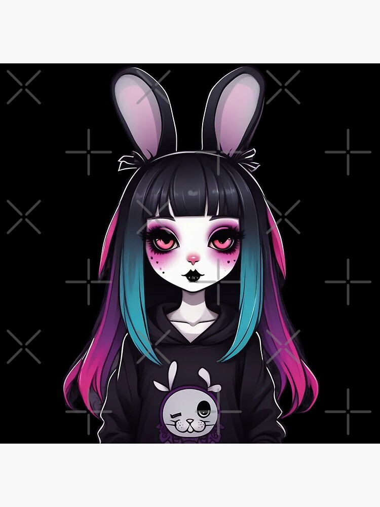 Emo Rabbit Girl, Goth Bunny, Kawaii Art Print - Main Image