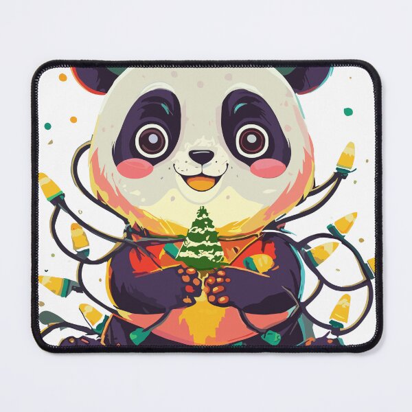 Item preview, CUTE PANDA TANGLED IN CHRISTMAS LIGHTS HOLDING A MINI CHRISTMAS TREE designed and sold by XYDstore.