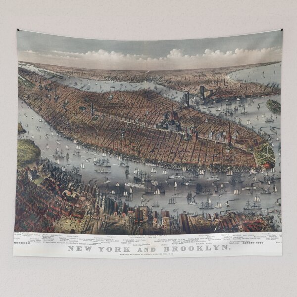 Item preview, Vintage Map of New York and Brooklyn circa 1875 designed and sold by Glimmersmith.