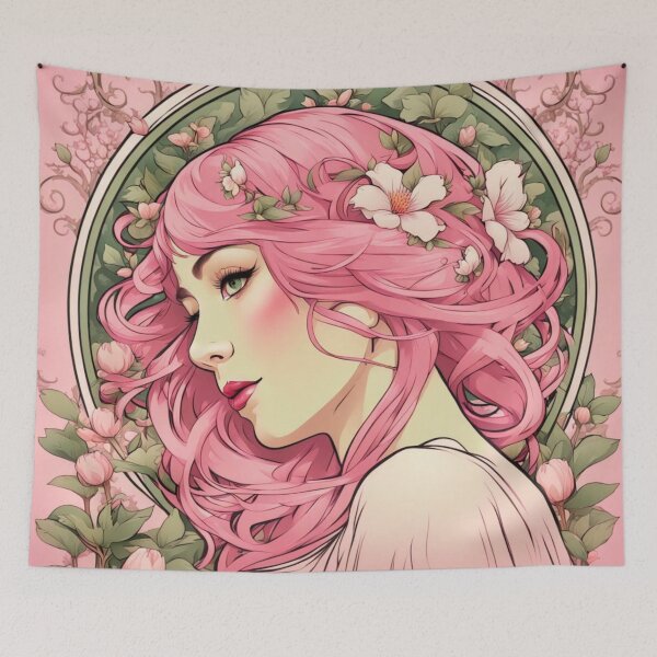 Item preview, Celia art deco woman pink hair muted designed and sold by EclecticDen.