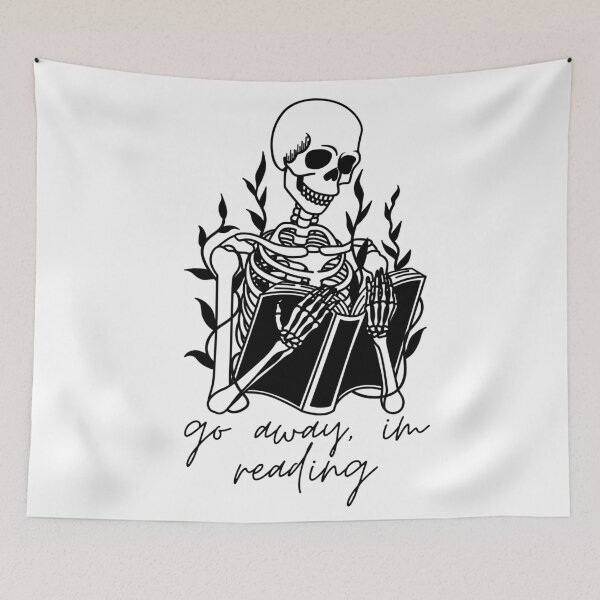 Item preview, Go Away I'm Reading Skeleton with Book and Plants designed and sold by anaraee.