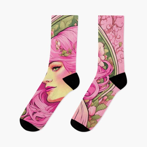 Item preview, Celia art deco woman pink hair bright designed and sold by EclecticDen.