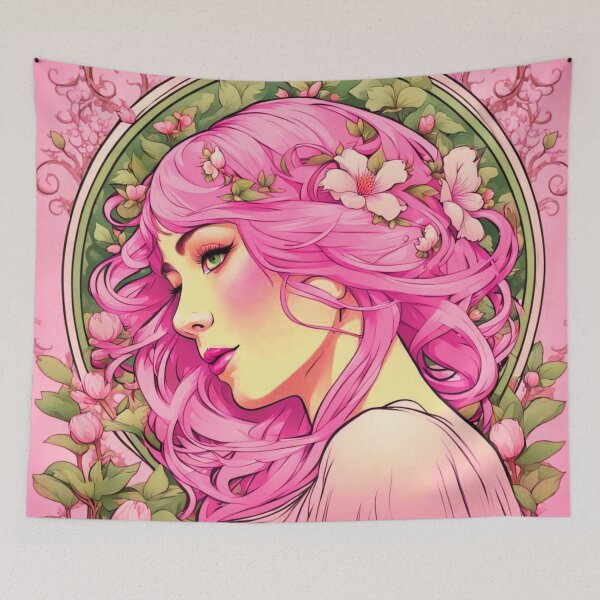 Item preview, Celia art deco woman pink hair bright designed and sold by EclecticDen.