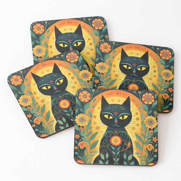 Item preview,  Black Cat Onio & Flowers Mexican Folklore Art  designed and sold by GrinGalore.