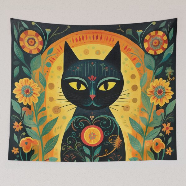 Item preview,  Black Cat Onio & Flowers Mexican Folklore Art  designed and sold by GrinGalore.