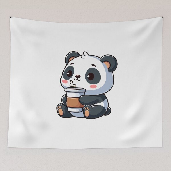 Item preview, Adorable Panda drinking coffee designed and sold by cave-canvas.