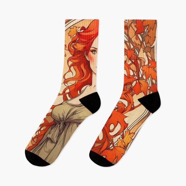 Item preview, Autum art deco woman fall red orange designed and sold by EclecticDen.