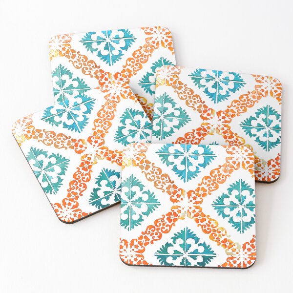 Item preview, Gorgeous Portuguese tiles turquoise and orange stencil effect designed and sold by Julie Dawn Fox.