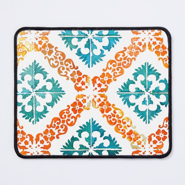 Item preview, Gorgeous Portuguese tiles turquoise and orange stencil effect designed and sold by Julie Dawn Fox.