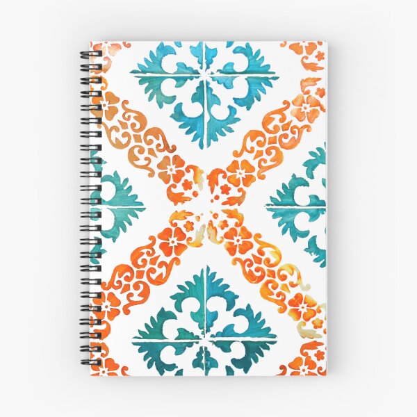 Item preview, Gorgeous Portuguese tiles turquoise and orange stencil effect designed and sold by Julie Dawn Fox.