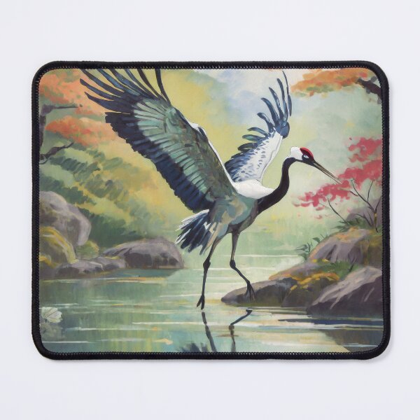Item preview, Elegant Landing Crane in the Pond Japanese Painting Retro Vintage Art  designed and sold by TheKaiZenNi.