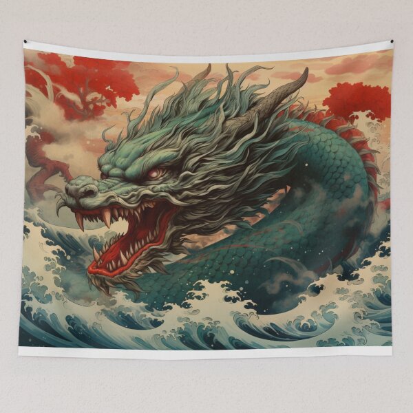 Item preview, Japanese Hokusai Style Sea Serpent designed and sold by whitecat23.