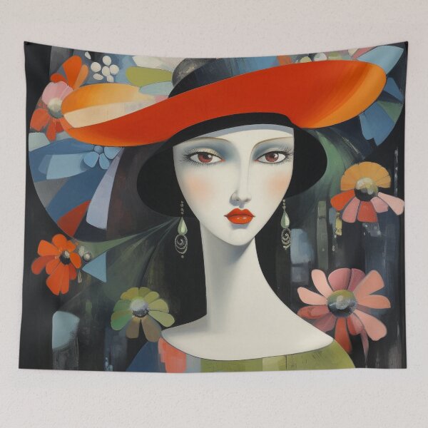 Item preview, Woman Wearing Floral Hat designed and sold by whitecat23.