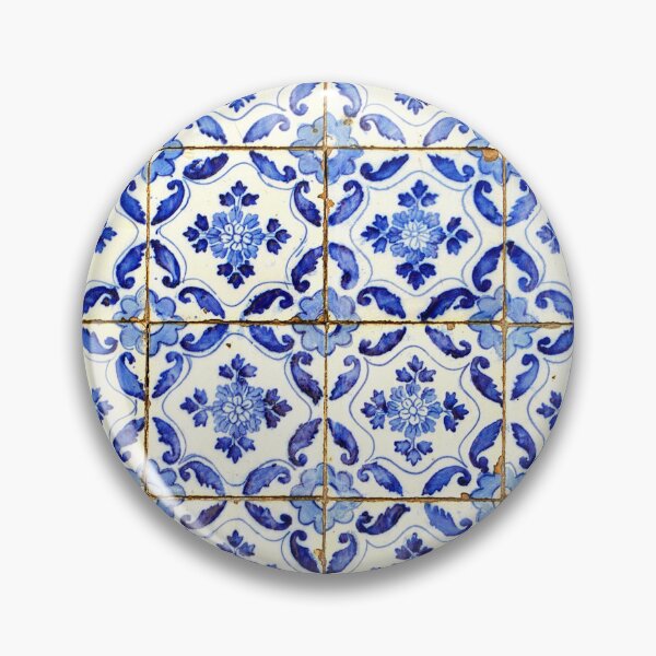 Item preview, Portuguese tiles. Blue flowers and leaves designed and sold by Julie Dawn Fox.