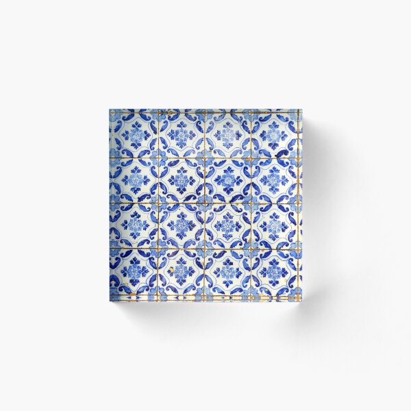 Item preview, Portuguese tiles. Blue flowers and leaves designed and sold by Julie Dawn Fox.