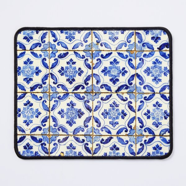 Item preview, Portuguese tiles. Blue flowers and leaves designed and sold by Julie Dawn Fox.