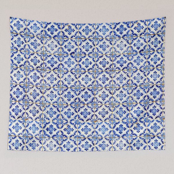 Item preview, Portuguese tiles. Blue flowers and leaves designed and sold by Julie Dawn Fox.