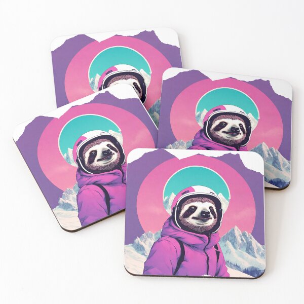 Item preview, Skiing Lazy Sloth on the Mountains at Sunset - Vaporwave Winter Adventure 1 designed and sold by SlothcoreVibes.